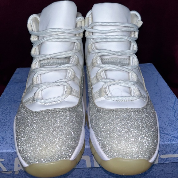 Woman’s Jordan 11 Retro White Metallic Silver (sparkly) - Picture 2 of 6